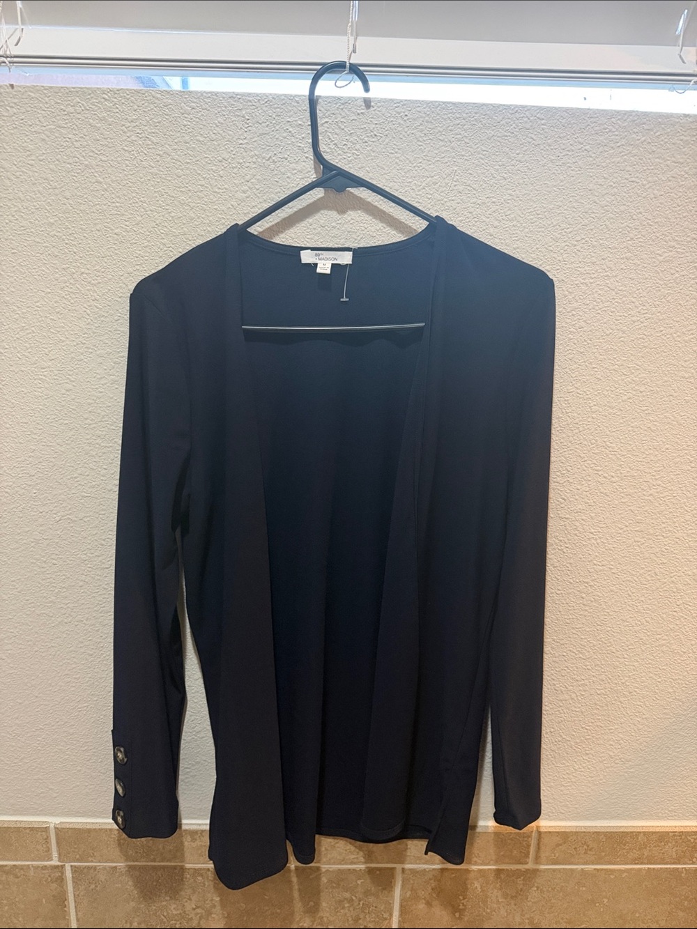 89th & Madison Black Open-Front Cardigan with Cuff Buttons